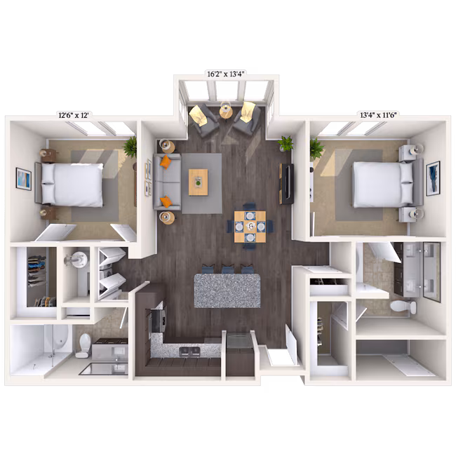Traditional 2x2 1110-1152 SF 342 floor plan